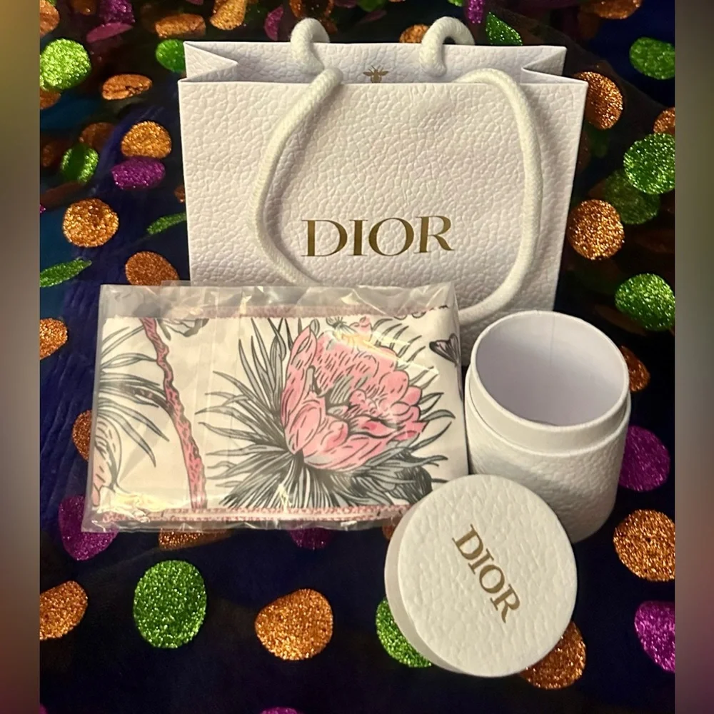 Christian Dior Pink Floral Butterfly Twilly Scarf Mitzah Silk